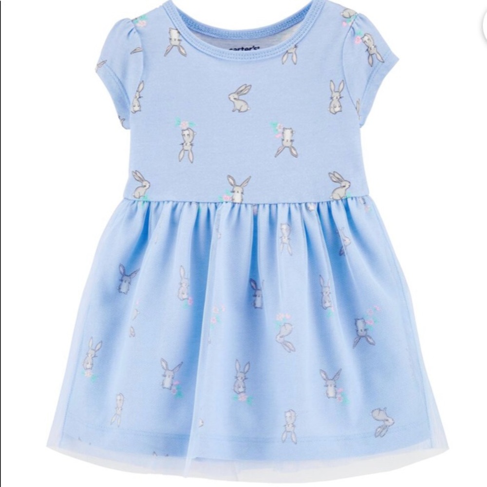 New Blue Carter’s dress with tulle overlay and bunny print